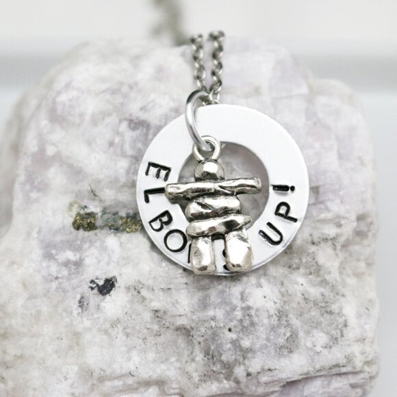 Elbows Up! Inuksuk Hand Stamped Pendant Necklace - Handmade & Hypoallergenic - Picture 10 of 12